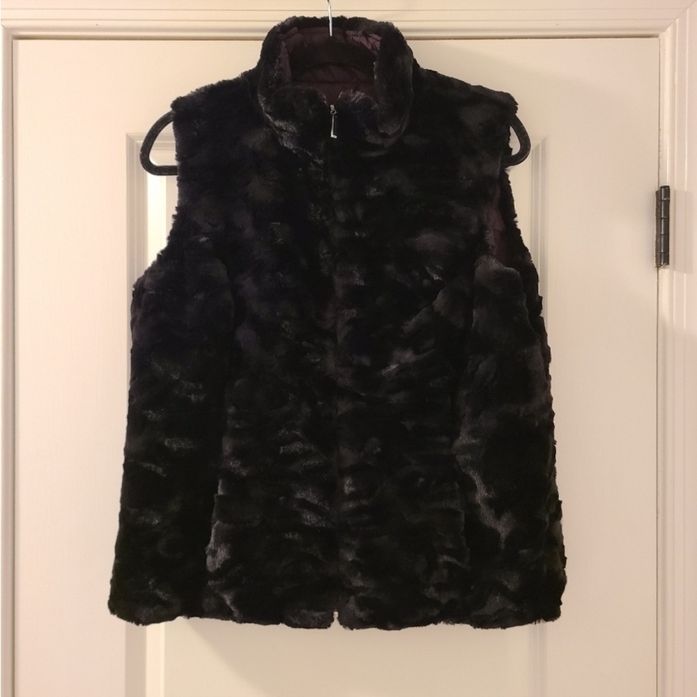 Giacca black fur and purple reversible vest Size S